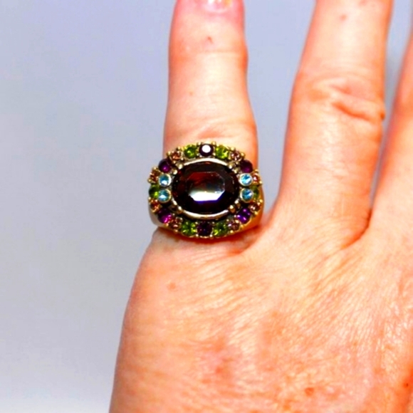 Heidi Daus East West Copper & Multicolored Crystal Antique Gold Finish Ring - Picture 4 of 10